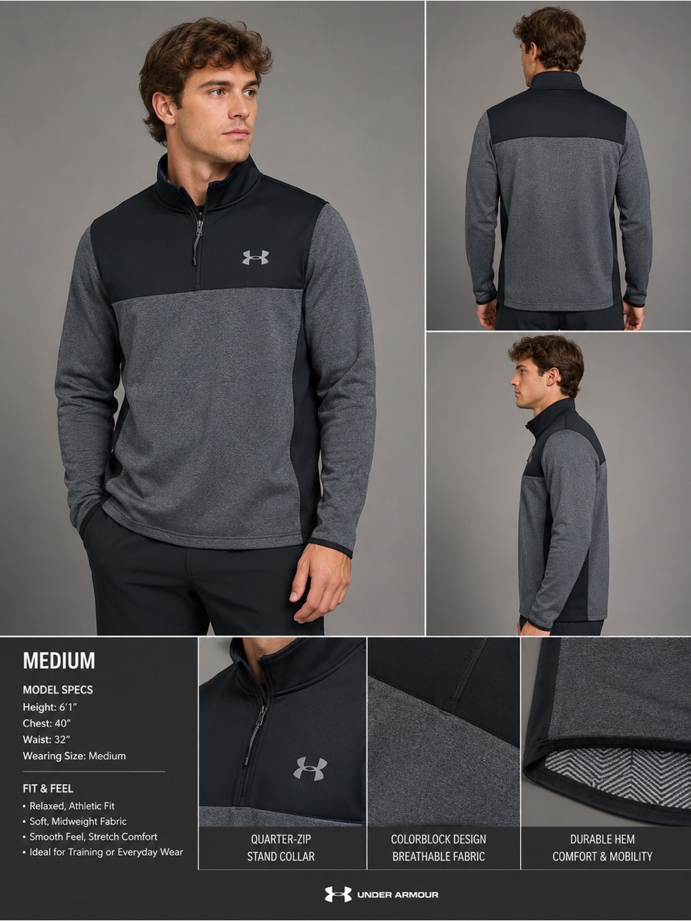 Under Armour Men's Charcoal & Black Quarter-Zip Performance Pullover